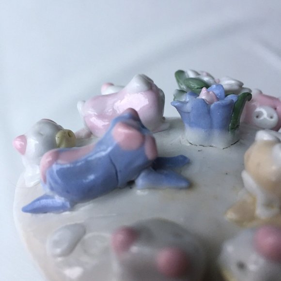 Heart Shaped Jewelry Trinket Box Cute Little Pigs and Flowers on Lid Vintage 3" - Picture 11 of 12